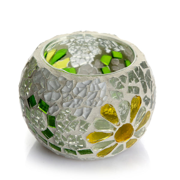 Mosaic Carved Glass Candle Holder