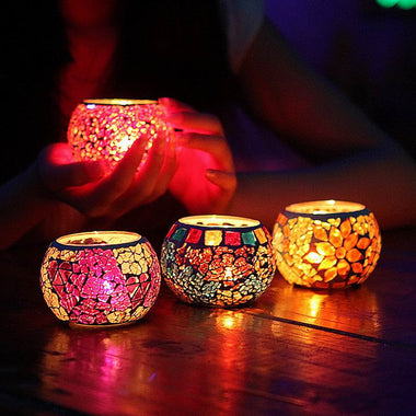 Mosaic Carved Glass Candle Holder