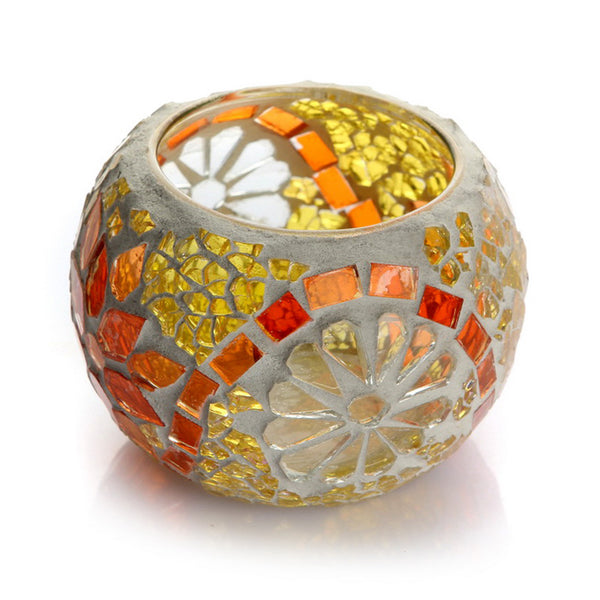 Mosaic Carved Glass Candle Holder