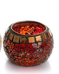 Mosaic Carved Glass Candle Holder